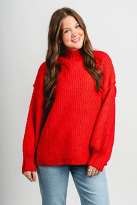 Mock neck oversized sweater red – Boutique Sweaters | Fashionable Sweaters at Lush Fashion Lounge Boutique in Oklahoma City