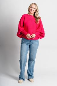 Boat neck ribbed sweater fuchsia – Unique Sweaters | Lounging Sweaters and Womens Fashion Sweaters at Lush Fashion Lounge Boutique in Oklahoma City