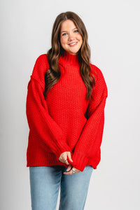 Mock neck oversized sweater red – Stylish Sweaters | Boutique Sweaters at Lush Fashion Lounge Boutique in Oklahoma City