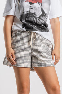 Plaid boxer shorts ivory/black - Cute shorts - Trendy Shorts at Lush Fashion Lounge Boutique in Oklahoma City