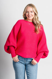 Boat neck ribbed sweater fuchsia – Boutique Sweaters | Fashionable Sweaters at Lush Fashion Lounge Boutique in Oklahoma City