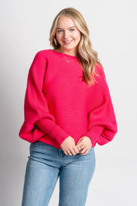 Boat neck ribbed sweater fuchsia – Stylish Sweaters | Boutique Sweaters at Lush Fashion Lounge Boutique in Oklahoma City