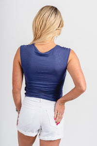 Ruched tank top dusty indigo - Trendy OKC Thunder T-Shirts at Lush Fashion Lounge Boutique in Oklahoma City