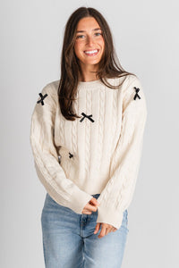 Bow detail sweater cream – Stylish Sweaters | Boutique Sweaters at Lush Fashion Lounge Boutique in Oklahoma City