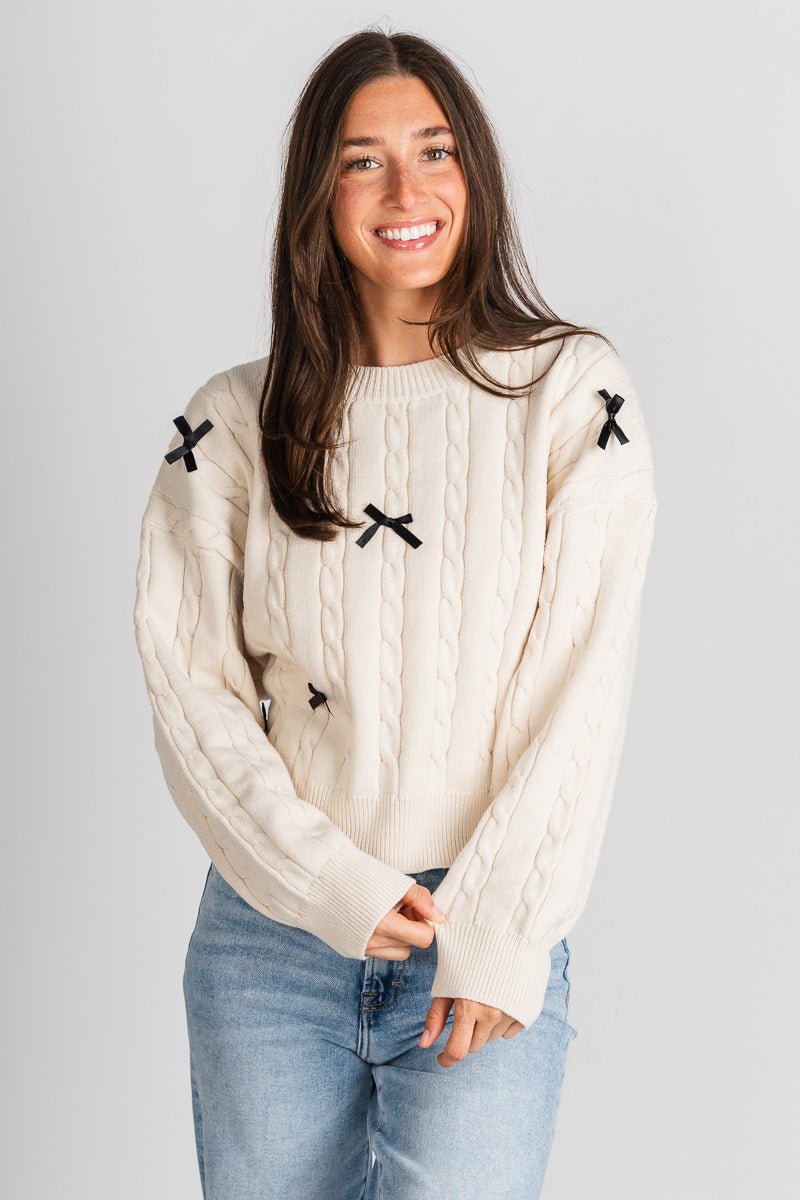 Bow detail sweater cream – Stylish Sweaters | Boutique Sweaters at Lush Fashion Lounge Boutique in Oklahoma City