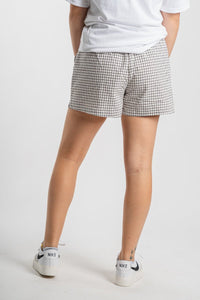 Plaid boxer shorts ivory/black Stylish shorts - Womens Fashion Shorts at Lush Fashion Lounge Boutique in Oklahoma City