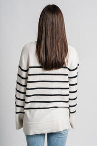 Z Supply Fin striped sweater sea salt - Z Supply Sweater - Z Supply Fashion at Lush Fashion Lounge Trendy Boutique Oklahoma City