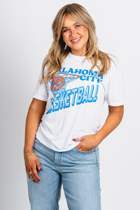 OKC diagonal basketball hoop unisex t-shirt white - Trendy OKC Apparel at Lush Fashion Lounge Boutique in Oklahoma City