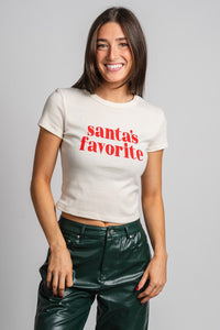 Santa's favorite baby tee natural - Trendy Holiday Apparel at Lush Fashion Lounge Boutique in Oklahoma City