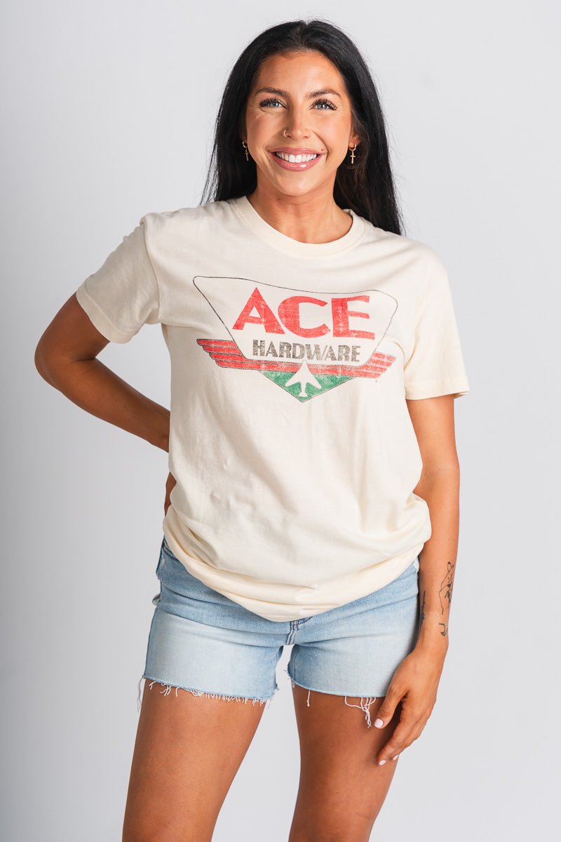 Ace Hardware vintage t-shirt cream – Trendy Jackets | Cute Fashion Blazers at Lush Fashion Lounge Boutique in Oklahoma City
