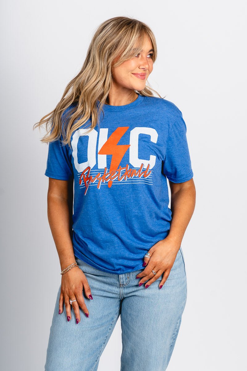 OKC basketball bolt lines unisex t-shirt royal - Trendy OKC Apparel at Lush Fashion Lounge Boutique in Oklahoma City
