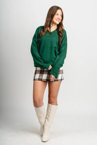 V-neck oversized sweater dark green – Unique Sweaters | Lounging Sweaters and Womens Fashion Sweaters at Lush Fashion Lounge Boutique in Oklahoma City
