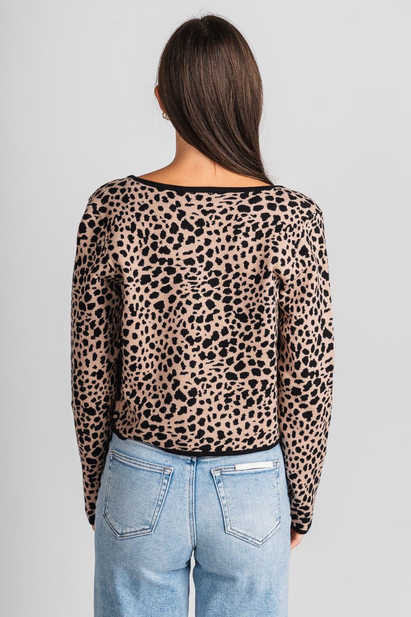 Leopard sweater cardigan w/ cami khaki/black