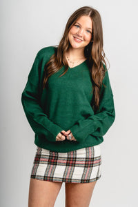 V-neck oversized sweater dark green – Stylish Sweaters | Boutique Sweaters at Lush Fashion Lounge Boutique in Oklahoma City