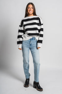 Oversized striped sweater white/black - Trendy Sweaters | Cute Pullover Sweaters at Lush Fashion Lounge Boutique in Oklahoma City