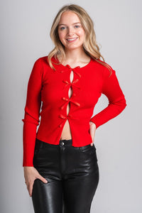 Bow detail long sleeve sweater red – Stylish Sweaters | Boutique Sweaters at Lush Fashion Lounge Boutique in Oklahoma City