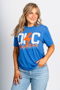 OKC basketball bolt lines unisex t-shirt royal - Trendy Oklahoma City Basketball T-Shirts Lush Fashion Lounge Boutique in Oklahoma City