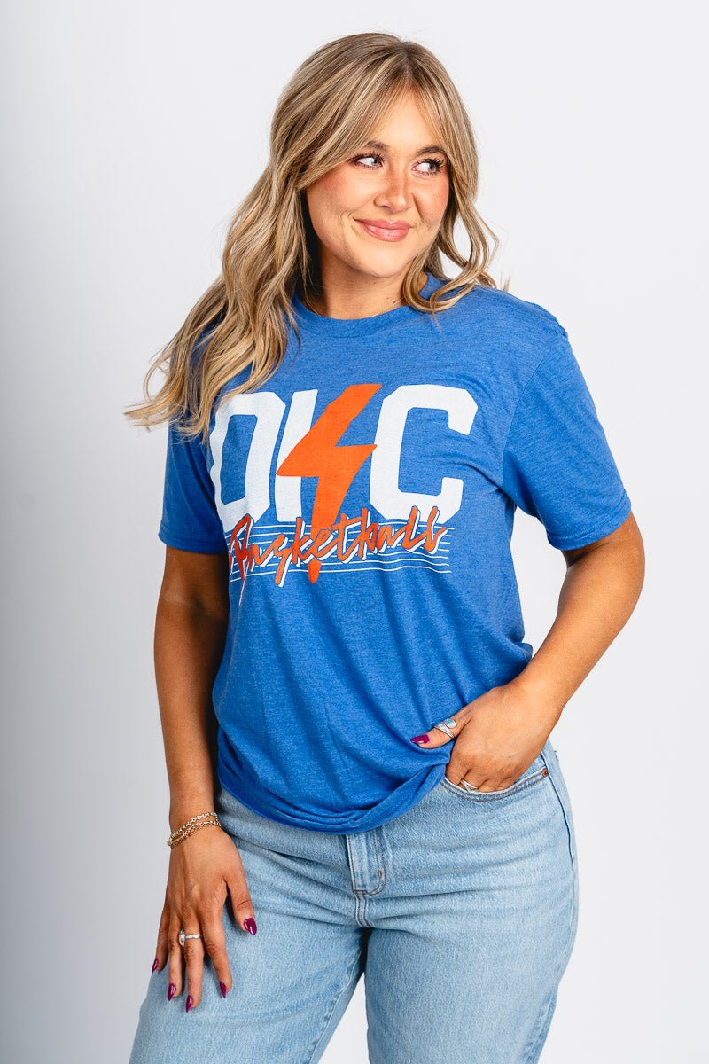 OKC basketball bolt lines unisex t-shirt royal - Trendy Oklahoma City Basketball T-Shirts Lush Fashion Lounge Boutique in Oklahoma City