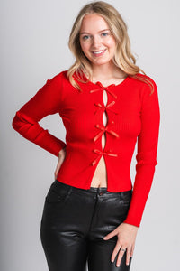 Bow detail long sleeve sweater red – Boutique Sweaters | Fashionable Sweaters at Lush Fashion Lounge Boutique in Oklahoma City