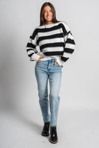 Oversized striped sweater white/black – Unique Sweaters | Lounging Sweaters and Womens Fashion Sweaters at Lush Fashion Lounge Boutique in Oklahoma City