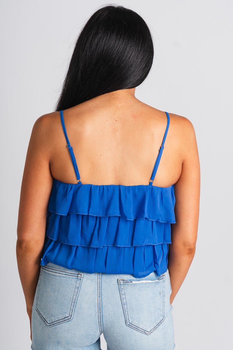 Ruffle tank top blue - Trendy OKC Thunder T-Shirts at Lush Fashion Lounge Boutique in Oklahoma City