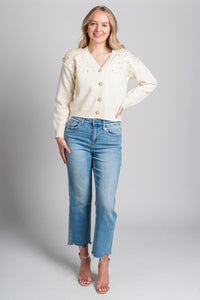 Pearl studded sweater cardigan cream - Trendy Cardigan - Fashion Cardigans & Cute Kimonos at Lush Fashion Lounge Boutique in Oklahoma City