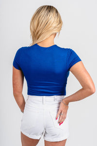 Short sleeve bodysuit cobalt - Vintage OKC Basketball T-Shirts at Lush Fashion Lounge Boutique in Oklahoma City