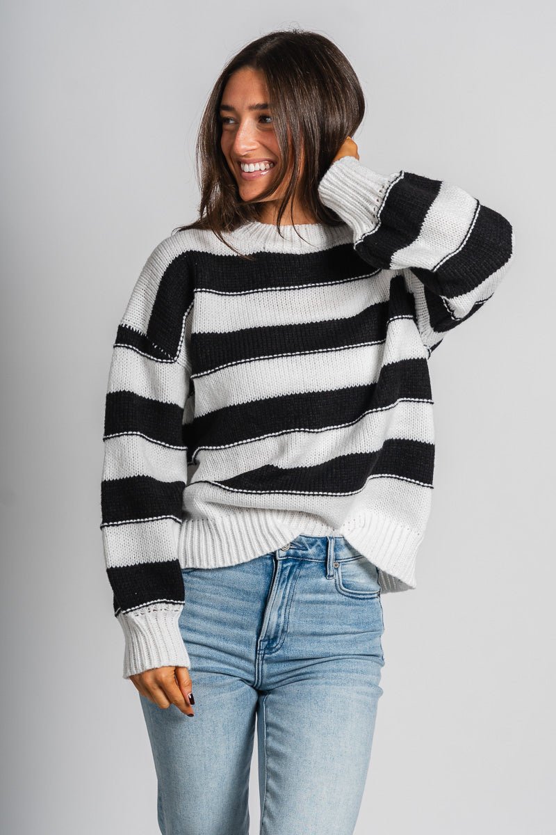 Oversized striped sweater white/black – Stylish Sweaters | Boutique Sweaters at Lush Fashion Lounge Boutique in Oklahoma City