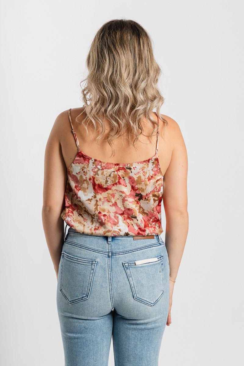 Floral cowl neck bodysuit rose multi