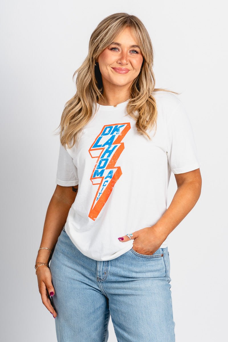 OKC Oklahoma City bolt unisex t-shirt natural - Trendy OKC Apparel at Lush Fashion Lounge Boutique in Oklahoma City