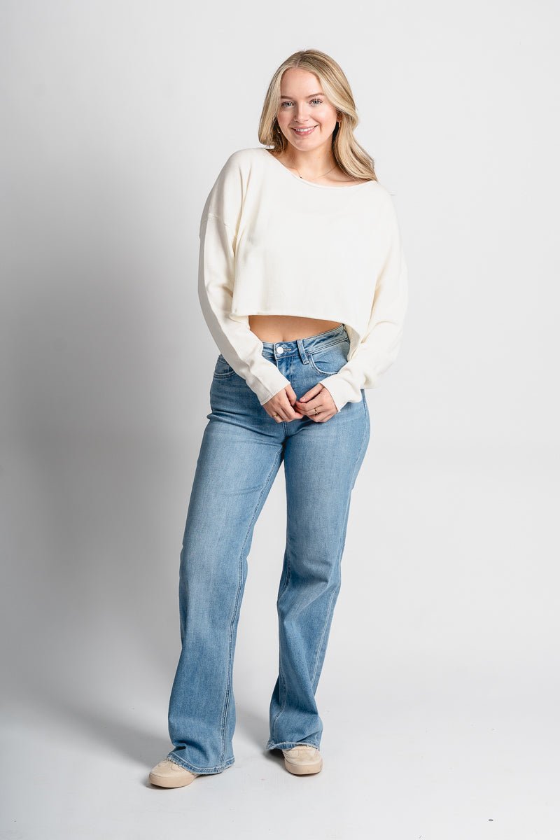 Boat neck sweater whip cream - Trendy Sweaters | Cute Pullover Sweaters at Lush Fashion Lounge Boutique in Oklahoma City