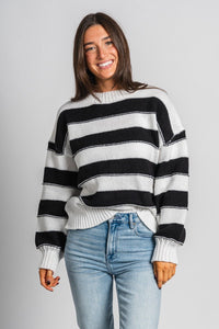 Oversized striped sweater white/black – Boutique Sweaters | Fashionable Sweaters at Lush Fashion Lounge Boutique in Oklahoma City