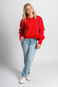 Bow knit sweater red - Trendy Sweaters | Cute Pullover Sweaters at Lush Fashion Lounge Boutique in Oklahoma City