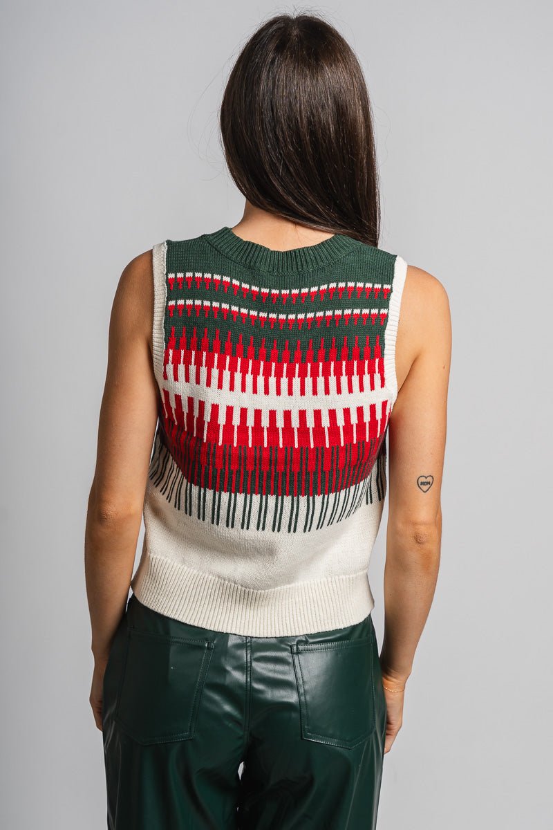 Geo sweater vest white/green