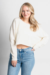 Boat neck sweater whip cream – Boutique Sweaters | Fashionable Sweaters at Lush Fashion Lounge Boutique in Oklahoma City