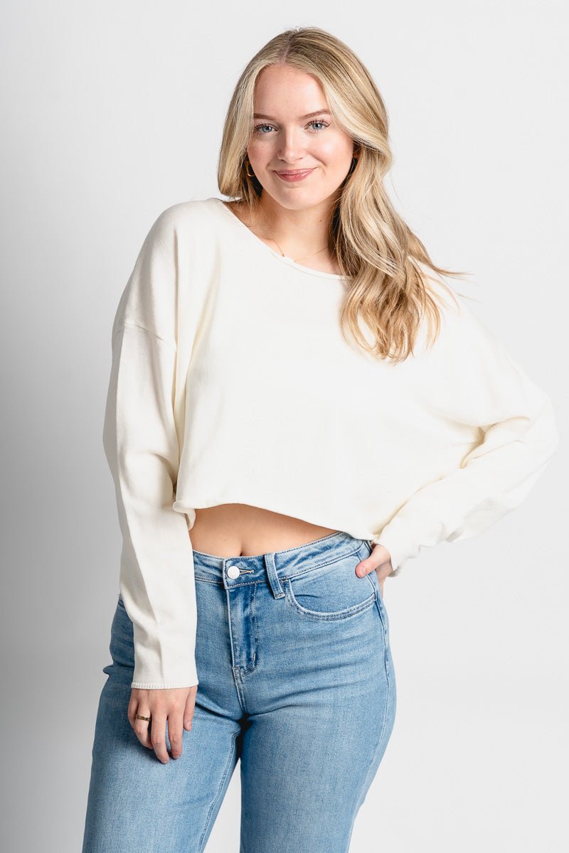 Boat neck sweater whip cream – Boutique Sweaters | Fashionable Sweaters at Lush Fashion Lounge Boutique in Oklahoma City