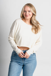 Boat neck sweater whip cream – Stylish Sweaters | Boutique Sweaters at Lush Fashion Lounge Boutique in Oklahoma City