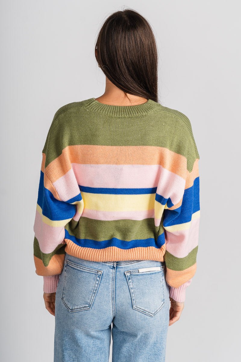 Boxy striped sweater olive multi