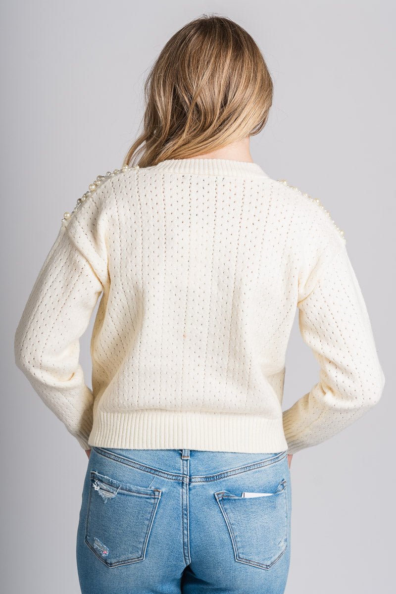 Pearl studded sweater cardigan cream