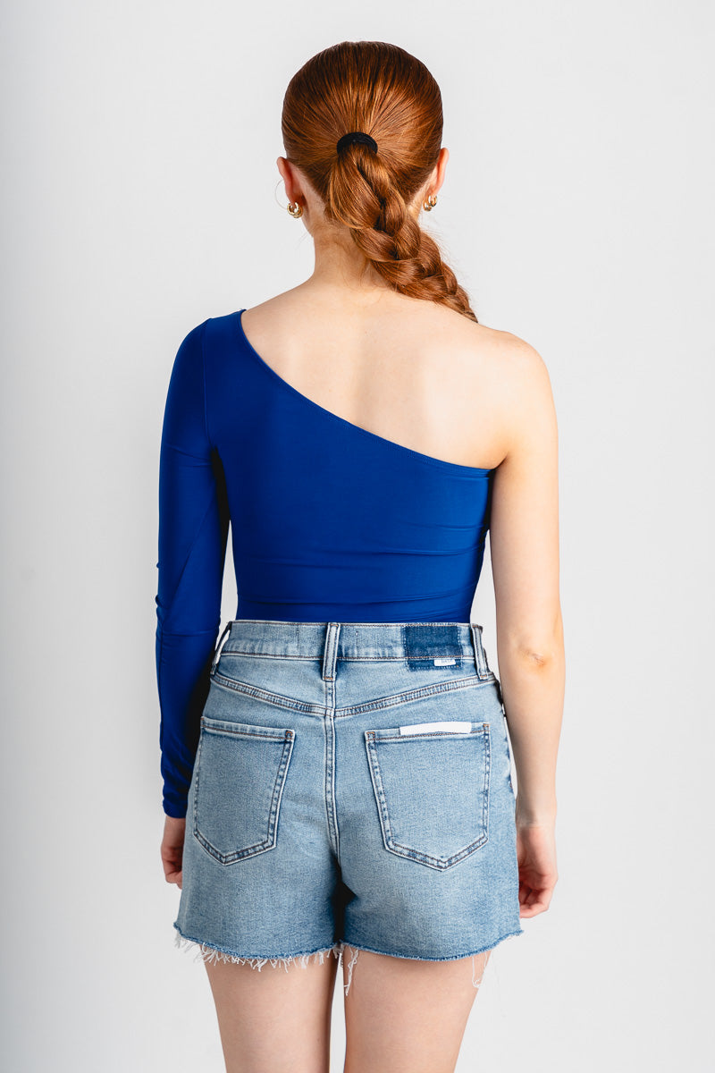 One shoulder cut out bodysuit royal blue