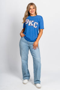 OKC diagonal hoop unisex t-shirt royal - Trendy OKC Thunder T-Shirts at Lush Fashion Lounge Boutique in Oklahoma City