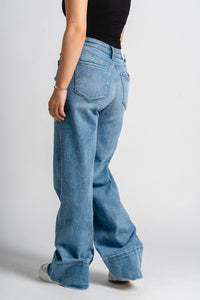 Vervet high rise A-line trouser jeans legitimate | Lush Fashion Lounge: boutique women's jeans, fashion jeans for women, affordable fashion jeans, cute boutique jeans