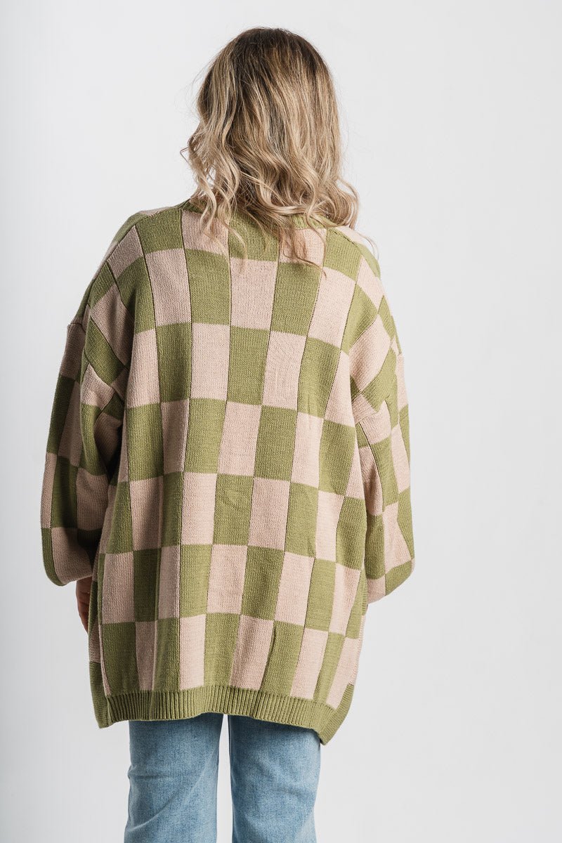 Checkered sweater cardigan olive/beige