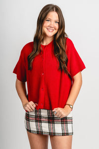 Short sleeve sweater caridgan red - Cute Cardigan - Trendy Cardigans & Stylish Kimonos at Lush Fashion Lounge Boutique in Oklahoma City