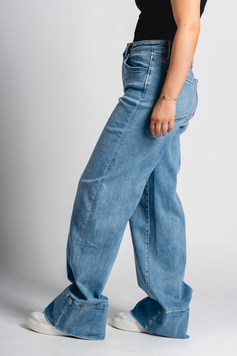 Vervet high rise A-line trouser jeans legitimate | Lush Fashion Lounge: boutique women's jeans, fashion jeans for women, affordable fashion jeans, cute boutique jeans