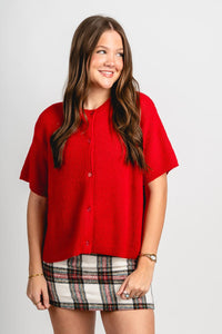 Short sleeve sweater caridgan red - Affordable Cardigan - Boutique Cardigans & Trendy Kimonos at Lush Fashion Lounge Boutique in Oklahoma City