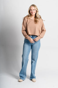 Boat neck sweater dark taupe - Trendy Sweaters | Cute Pullover Sweaters at Lush Fashion Lounge Boutique in Oklahoma City