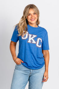 OKC diagonal hoop unisex t-shirt royal - Trendy OKC Apparel at Lush Fashion Lounge Boutique in Oklahoma City