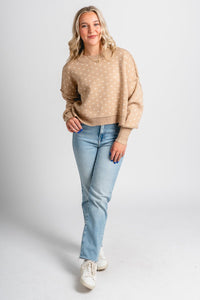 Bow knit sweater beige – Unique Sweaters | Lounging Sweaters and Womens Fashion Sweaters at Lush Fashion Lounge Boutique in Oklahoma City