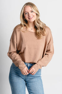 Boat neck sweater dark taupe – Boutique Sweaters | Fashionable Sweaters at Lush Fashion Lounge Boutique in Oklahoma City